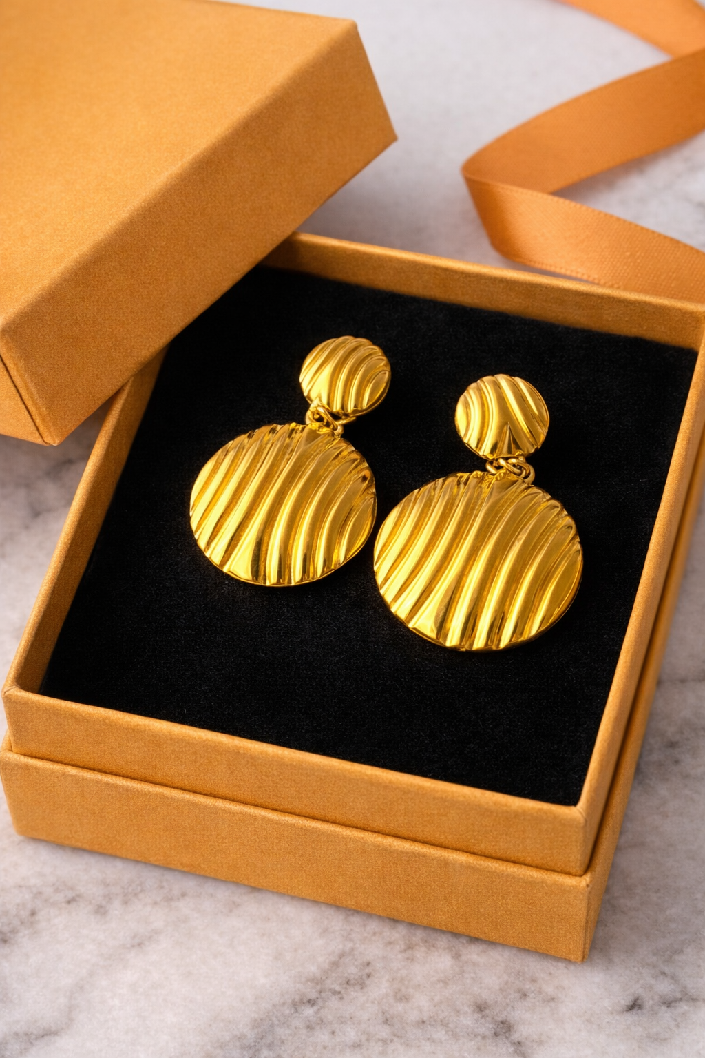 Textured Gold Disc Drop Earrings