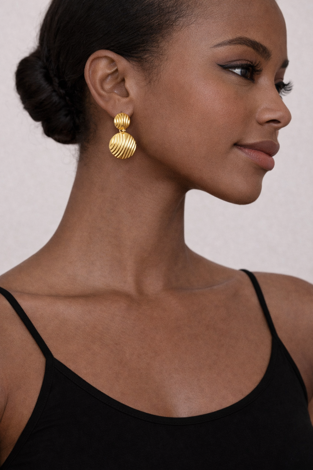 Textured Gold Disc Drop Earrings