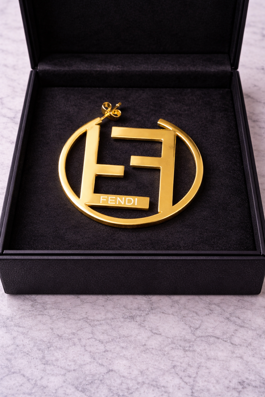 Luxe “F” Emblem Statement Hoop