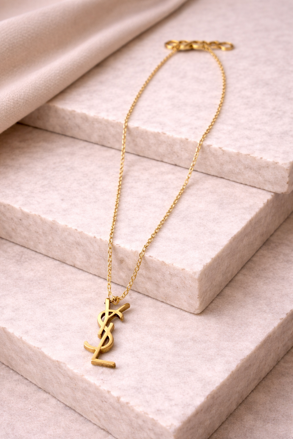 Laurent Signature Gold Logo Pendant Necklace
