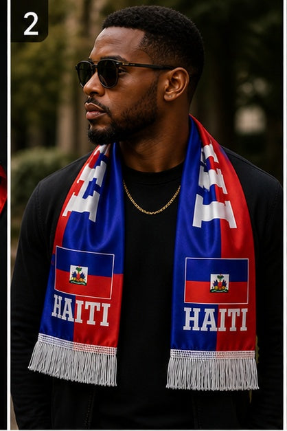 Haiti Flag Double-Sided Printed Satin Scarf