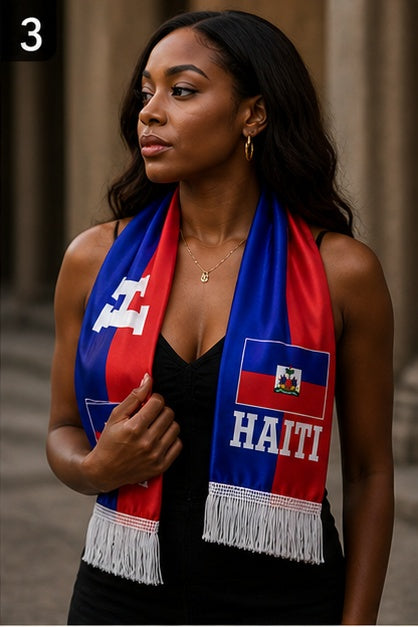 Haiti Flag Double-Sided Printed Satin Scarf