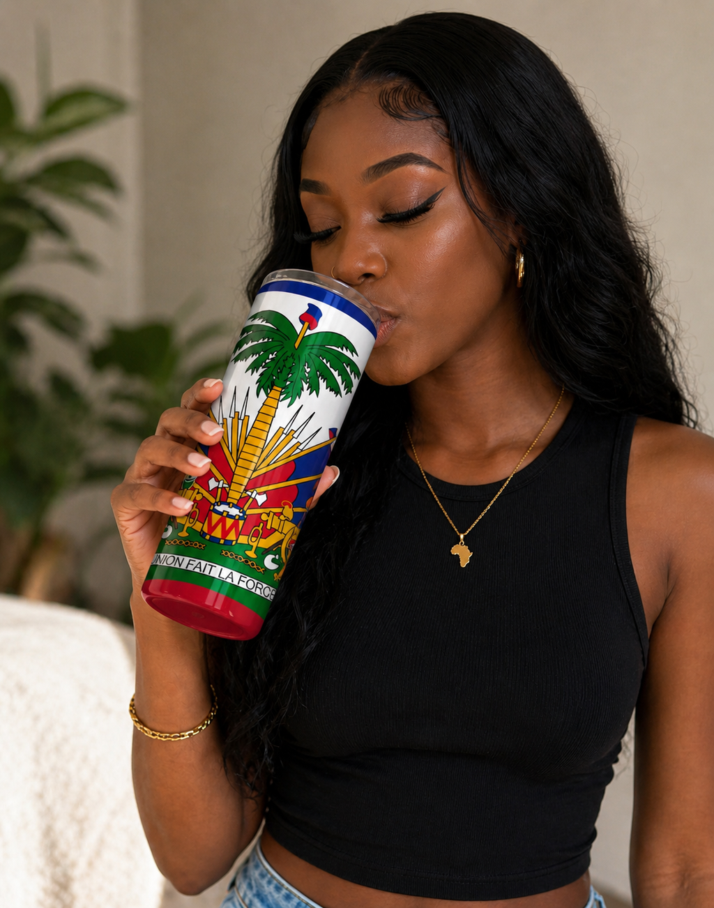 Haiti Flag Design Straight Tumbler